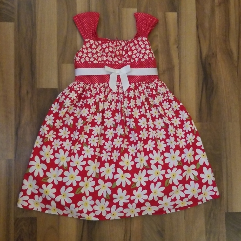 Girl's Bonnie Jean Red Floral Summer Dress Size 5